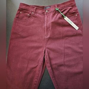 Vintage - NWT - Bill Blass Burgundy Cotton Stretch Jeans - Size 16
